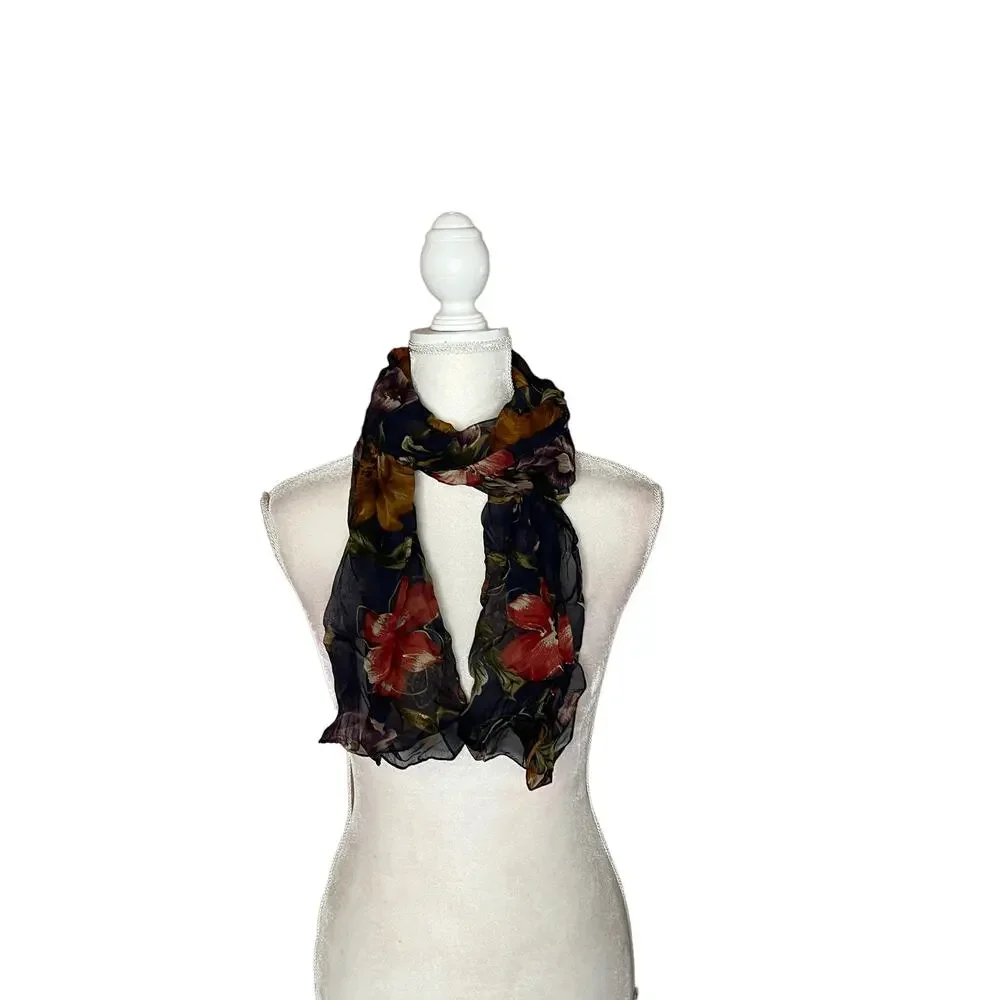 Vintage scarf floral multicolor rectangular scarf Lightweight Y2K Boho